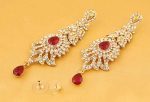 Touchstone "Hollywood Glamour Oscar Collection" Indian Paisley Motif Designer Bridal Jewelry Long Chandelier Earrings In Antique Gold and White Tone For Women. - Image 3